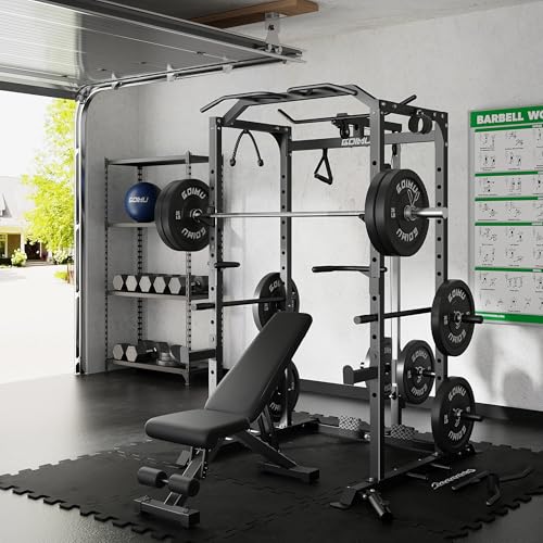 C1-V4 Power Cage, 2000LBS Squat Rack with LAT Pulldown, Multi-Function Weight Cage Strength Training Machine, Workout Cage with More Attachments for Home Gym Garage
