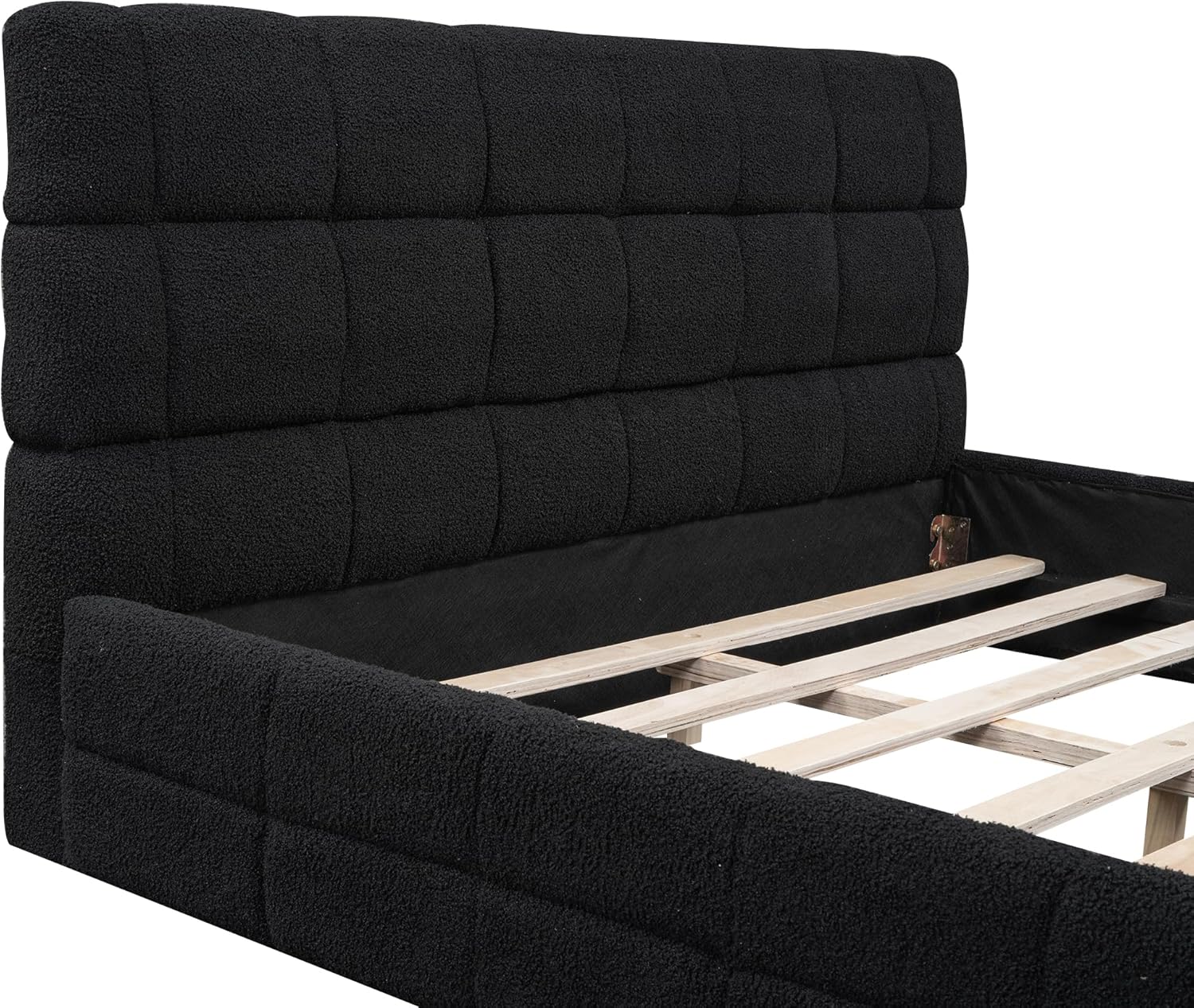 Queen Size Upholstered Platform Bed Frame, Black，Modern and Stylish Queen Bed Frame with Headboard, Perfect for Bedroom Furniture and Storage Solutions