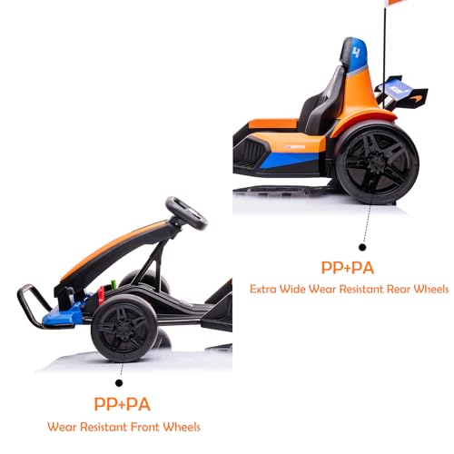 24V Electric Go Kart for Kids, 400W Powerful Motor Drift Racing Go Kart, Licensed McLaren Electric Go Kart with Drift Race Pedal, 2 Speeds Drift Kart with Damping System, Music, Racing Flag, Seat Belt
