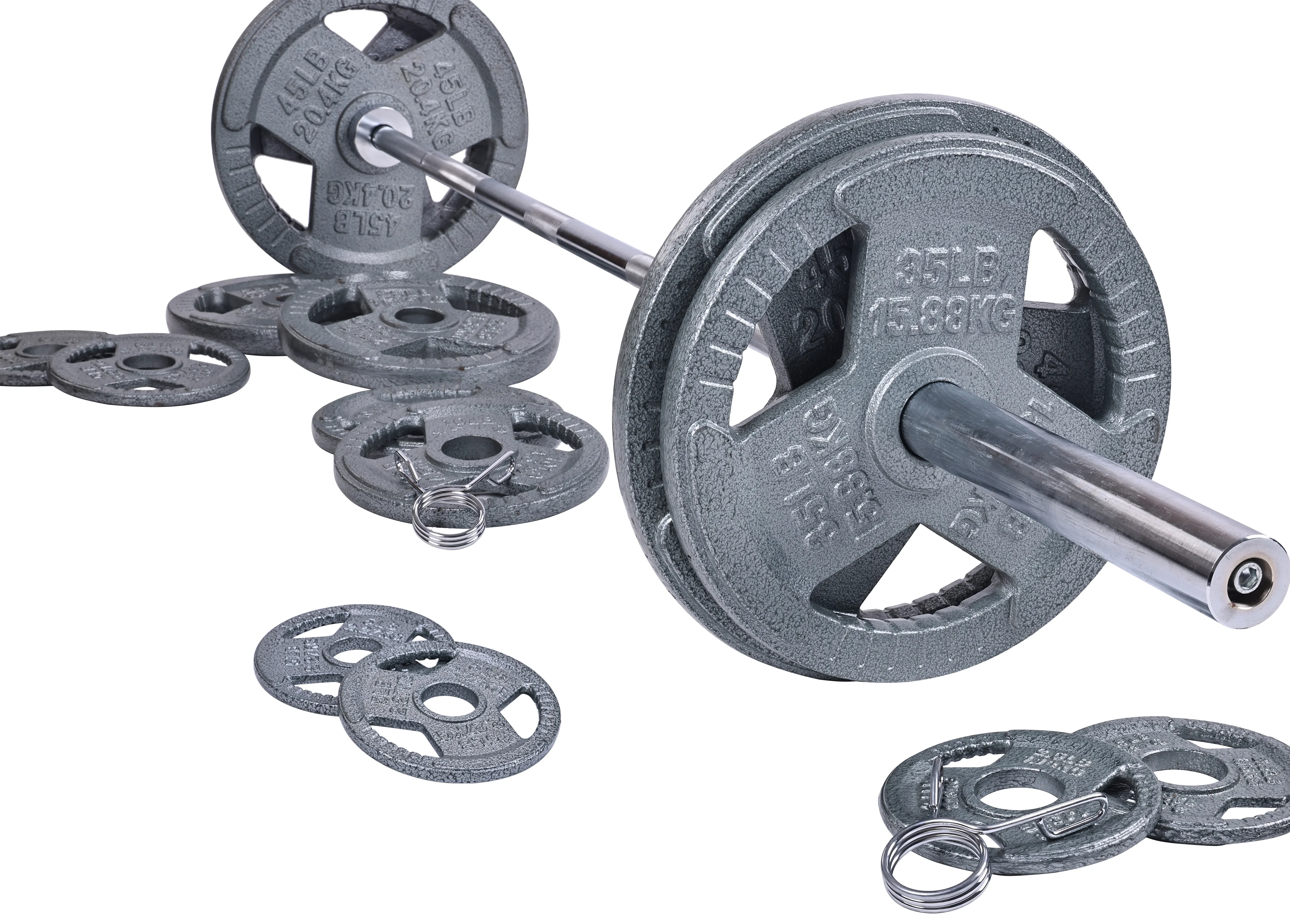 BalanceFrom Cast Iron Olympic Weight Including 7FT Olympic Barbell and Clips, 300-Pound Set (255 Pounds Plates + 45 Pounds Barbell), Multiple Packages