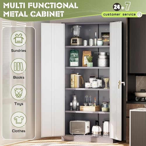 Incbruce 72” Metal Storage Cabinet, Garage Cabinets and Storage System with Doors and Shelves, Tall Lockable Tool Cabinet for Garage, Office, Home (Black)