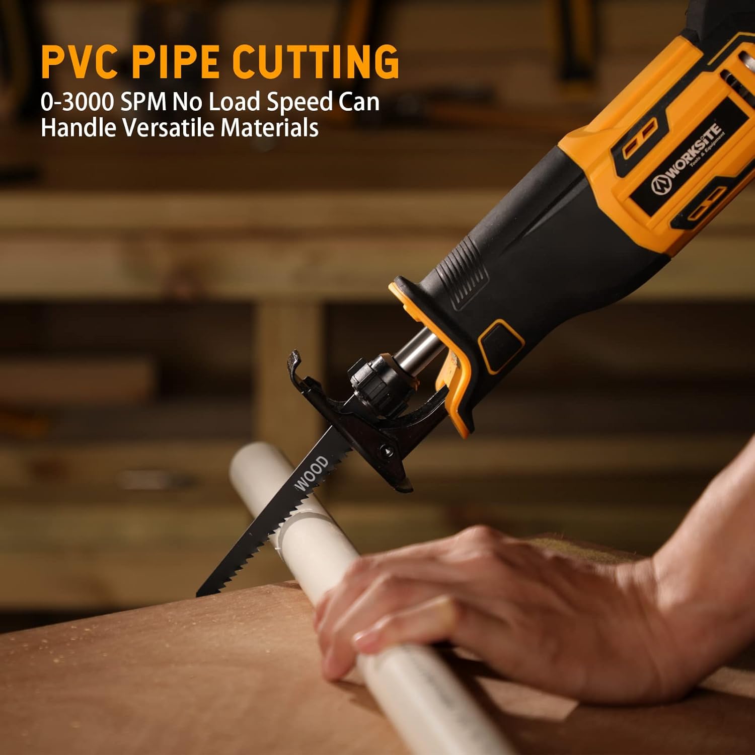 WORKSITE Reciprocating Saw, 20V Cordless Reciprocating Saw w/2.0Ah Battery & 1-Hour Fast Charger, 0-3000 SPM Variable Speed Trigger, 6 Saw Blades for Wood/Metal/PVC Pipe Cutting