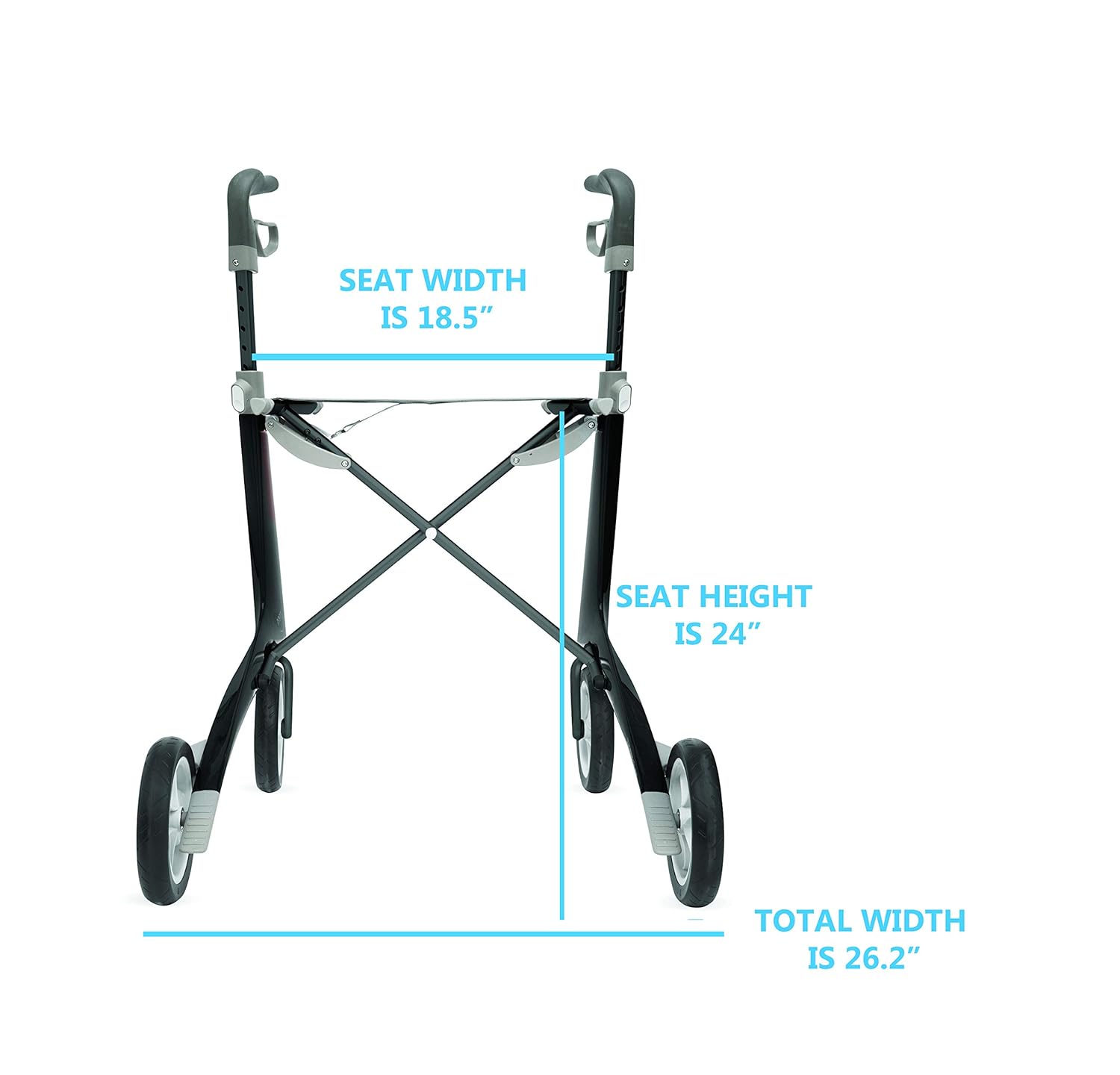 byACRE Carbon Ultralight Rollator Walker with Organizer Bag, Wide Track, 18.5" x 24" Seat (W x H), Black