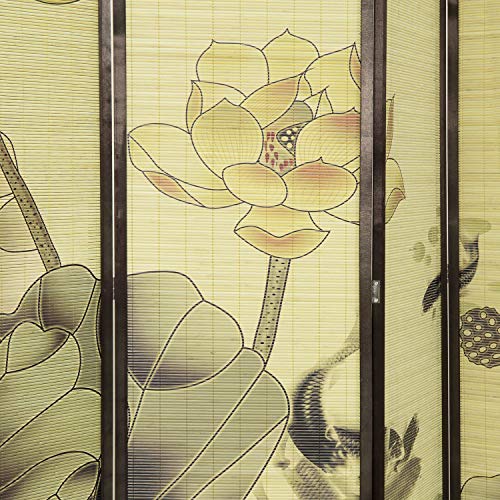 MyGift 4-Panel Folding Bamboo Room Divider Asian-Inspired Cherry Blossom Scene, 6 FT Freestanding Floral Artwork Room Partitioner with Beige Wood Frame