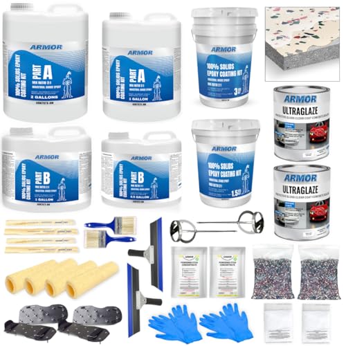 Garage Epoxy Floor Kit – 100% Solids - 2 Part Industrial-Grade Coating w/UltraGlaze Topcoat | DIY Slip & Hot Tire Resistant | 300 Sq Ft - Blue - 17 pc kit