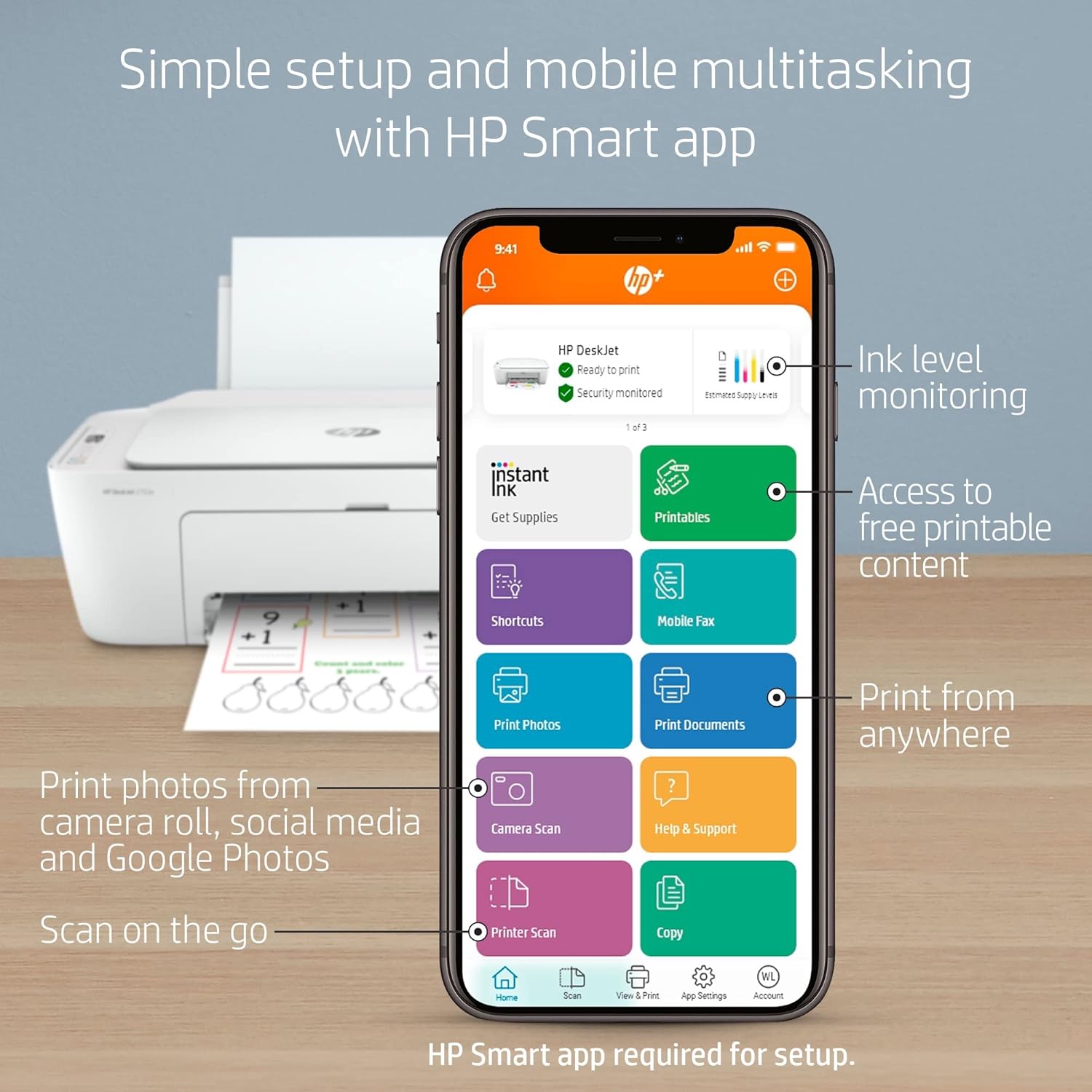 H-P DeskJet 2752e Wireless All-in-One Color Inkjet Printer for Home, Office, Print, Copy, Scan, Wireless, USB Connectivity, Mobile Printing with Bools USB Printer Cable