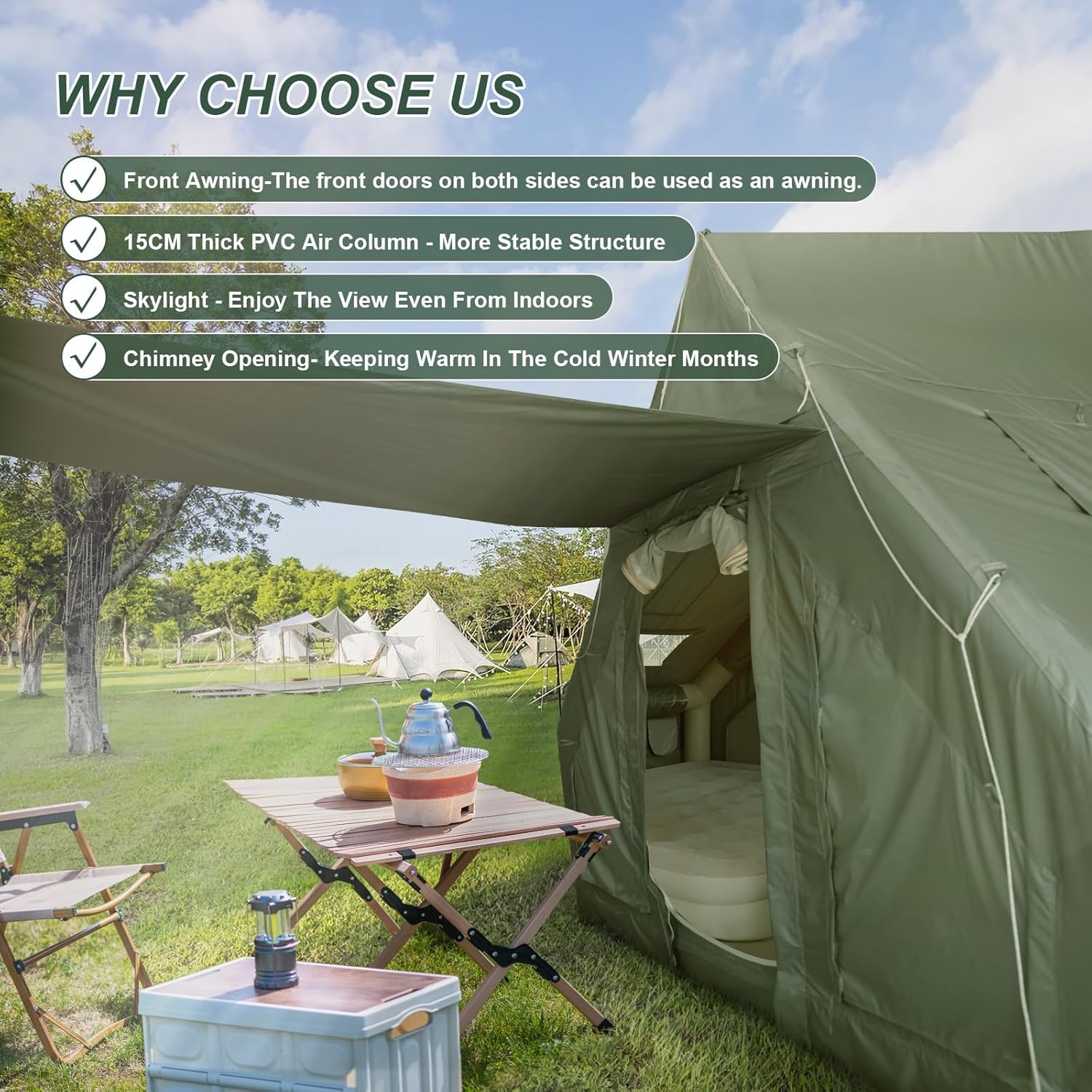 Inflatable Camping Tent with Pump and Stove Jack, 4-6 Person Inflatable Tent for Camping, Easy Setup Waterproof Inflatable House Tent with Mosquito Screen