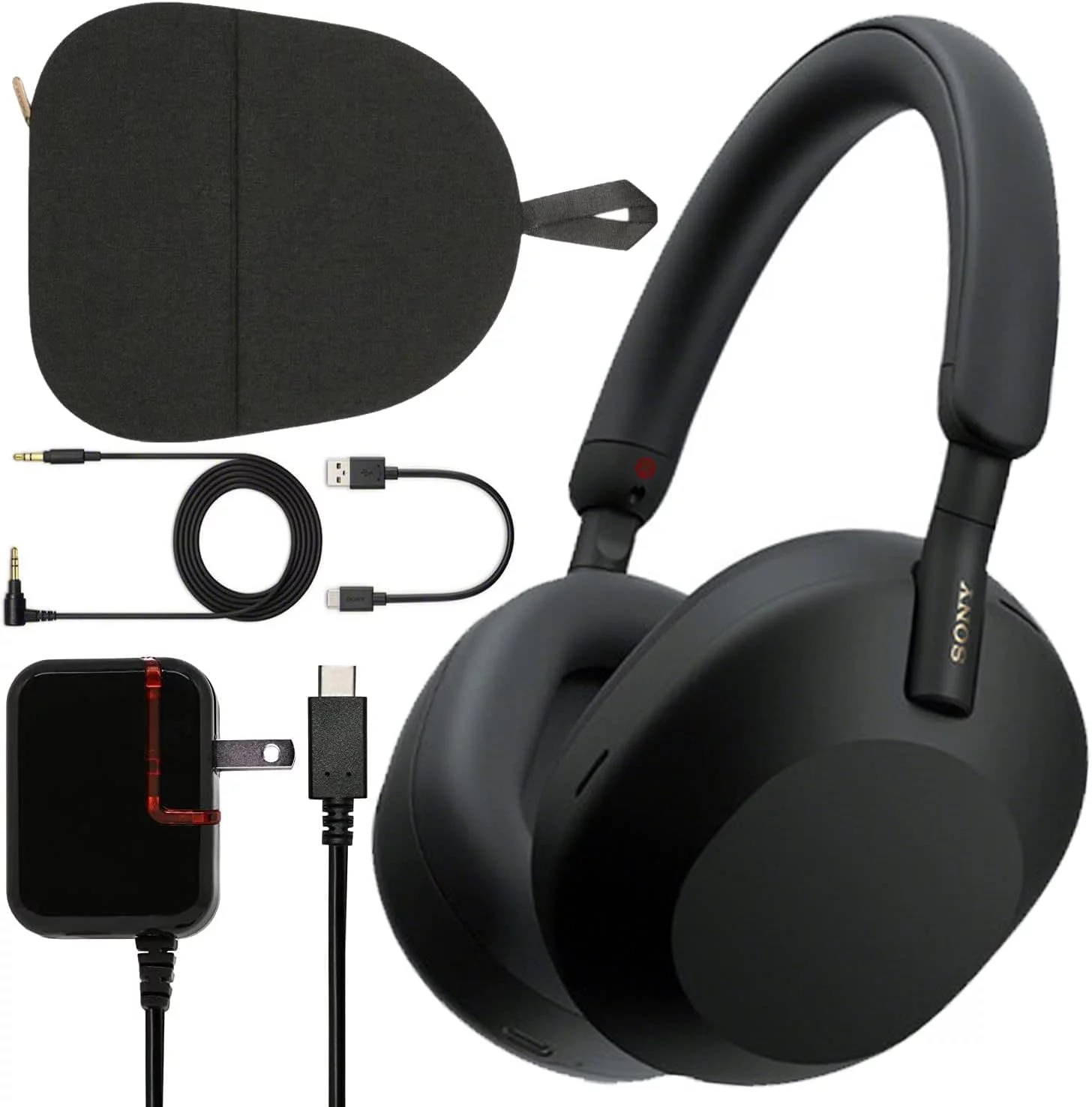 Sony WH-1000XM5 Noise-Canceling Wireless Over-Ear Headphones (Black WH1000XM5/B) Bundle + Wall Charger with USB Type-C Cable