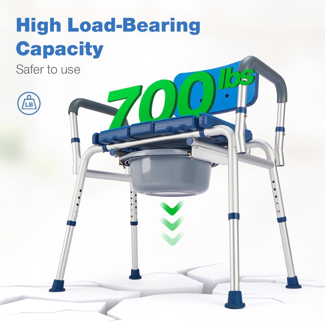 GreenChief 3 in 1 Bariatric Bedside Commode 700LBS, Heavy Duty Commode Chair with Extra Wide Seat Opening, Bedside Toilet Chair Potty Chair for Elderly and Disabled