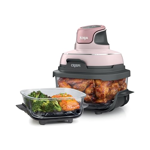 Ninja Crispi Air Fryer, Microwave, Freezer & Dishwasher Safe, Non Toxic Glass Portable Cooking System, 4 QT & 6 Cup Glass Containers with Storage Lids, Easy Meals, Air Fry, Bake, Green, FN101SG