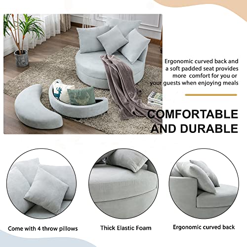 Oversized Swivel Accent Barrel Chair with Storage Ottoman+4 Pillows, Modern Upholstered Comfy Sofa Chaise Leisure Round Lounge Chair for Living Room/Bedroom (38in Beige Corduroy)