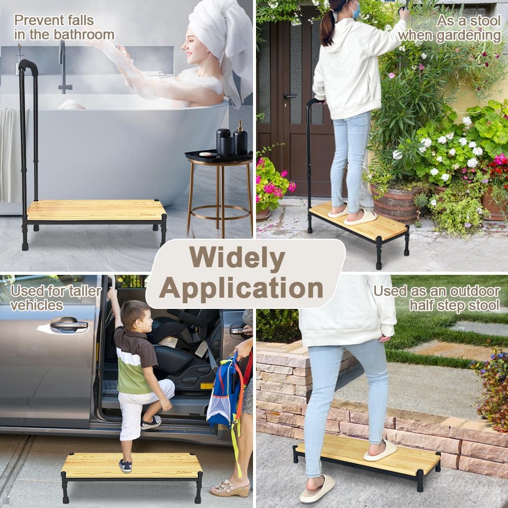 Zelen Bed Step Stool with Handle for Elderly Bedside Steps Stool Medical for High Beds Bedside Assist Rail Bed Grab Bar for Seniors Adjustable Height Handicap Steps Safety Foot Stool with Handrails