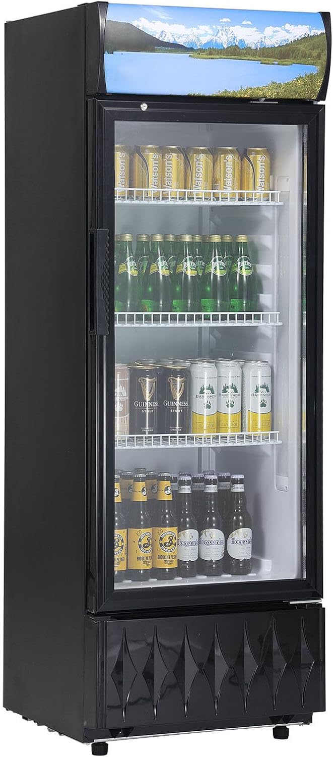 Commercial Merchandiser Refrigerator 6.8 Cu.Ft Beverage Cooler Glass Door Display Upright Fridge with 3 Adjustable Shelves Customizable Lightbox, None*None*None, black, 1XBV003142