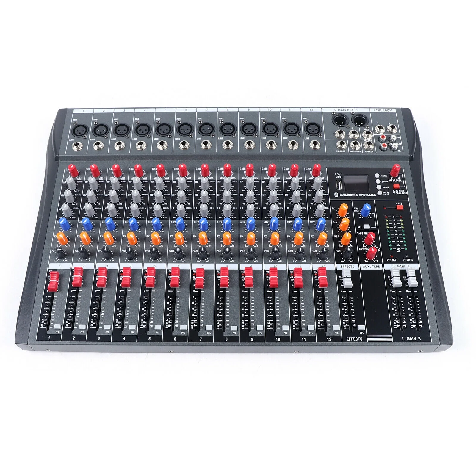 Fichiouy Pro 12Channel Audio Mixer Bluetooth USB DJ Sound Mixing Console Amplifier for Studio KTV