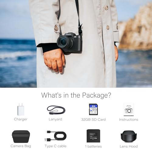 Saneen Digital Camera, 4k Cameras for Photography & Video, 64MP WiFi Touch Screen Vlogging Camera for YouTube with Flash, 32GB Card, Lens Hood, 3000mAH Battery, Front and Rear Cameras - Black