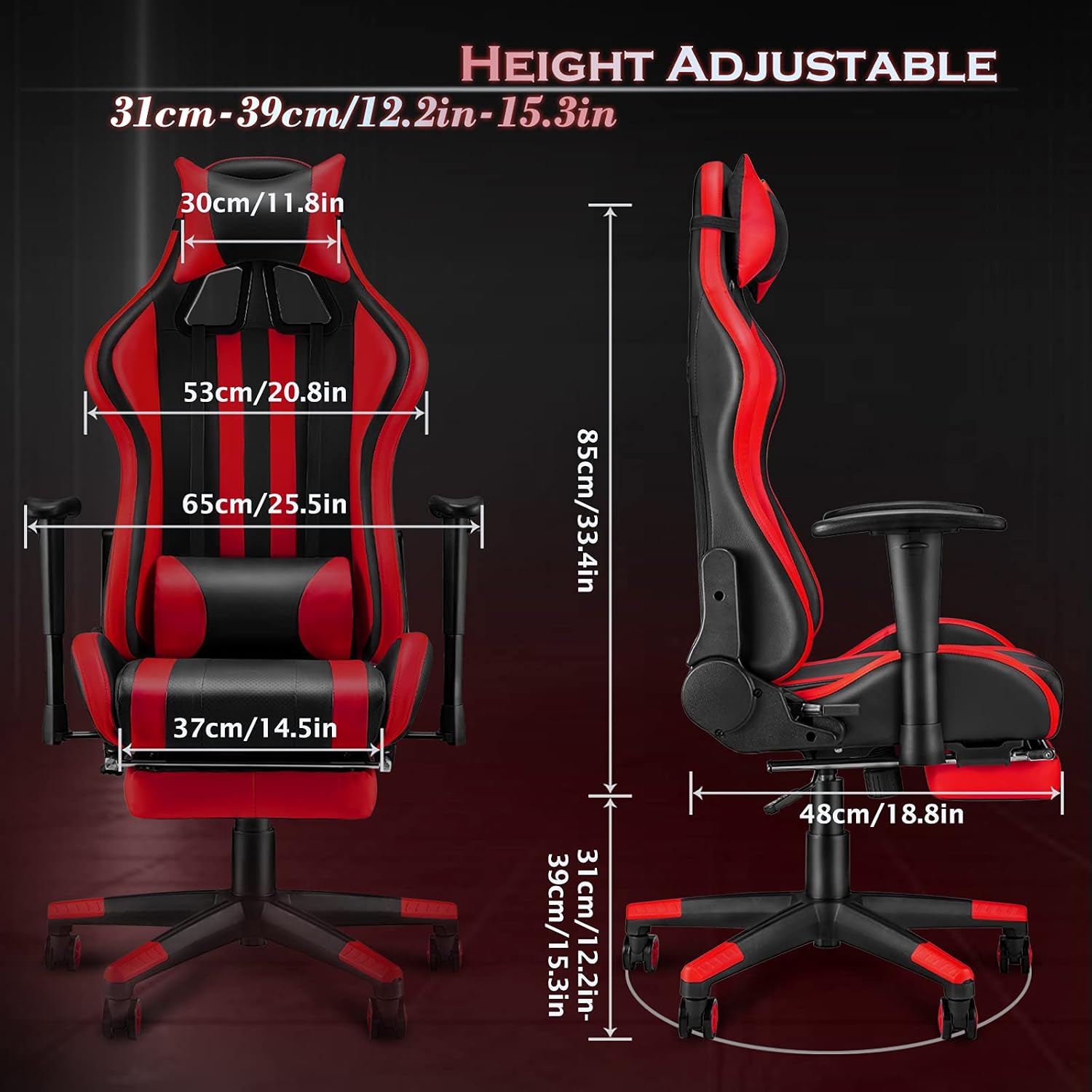 Soontrans Gaming Chair with Footrest,Ergonomic Office Chair,Computer Chair,Sillas Gamer Chair,Video Game Chairs with Backrest,Headrest and Lumbar Pillow for Adults(Black/Red)