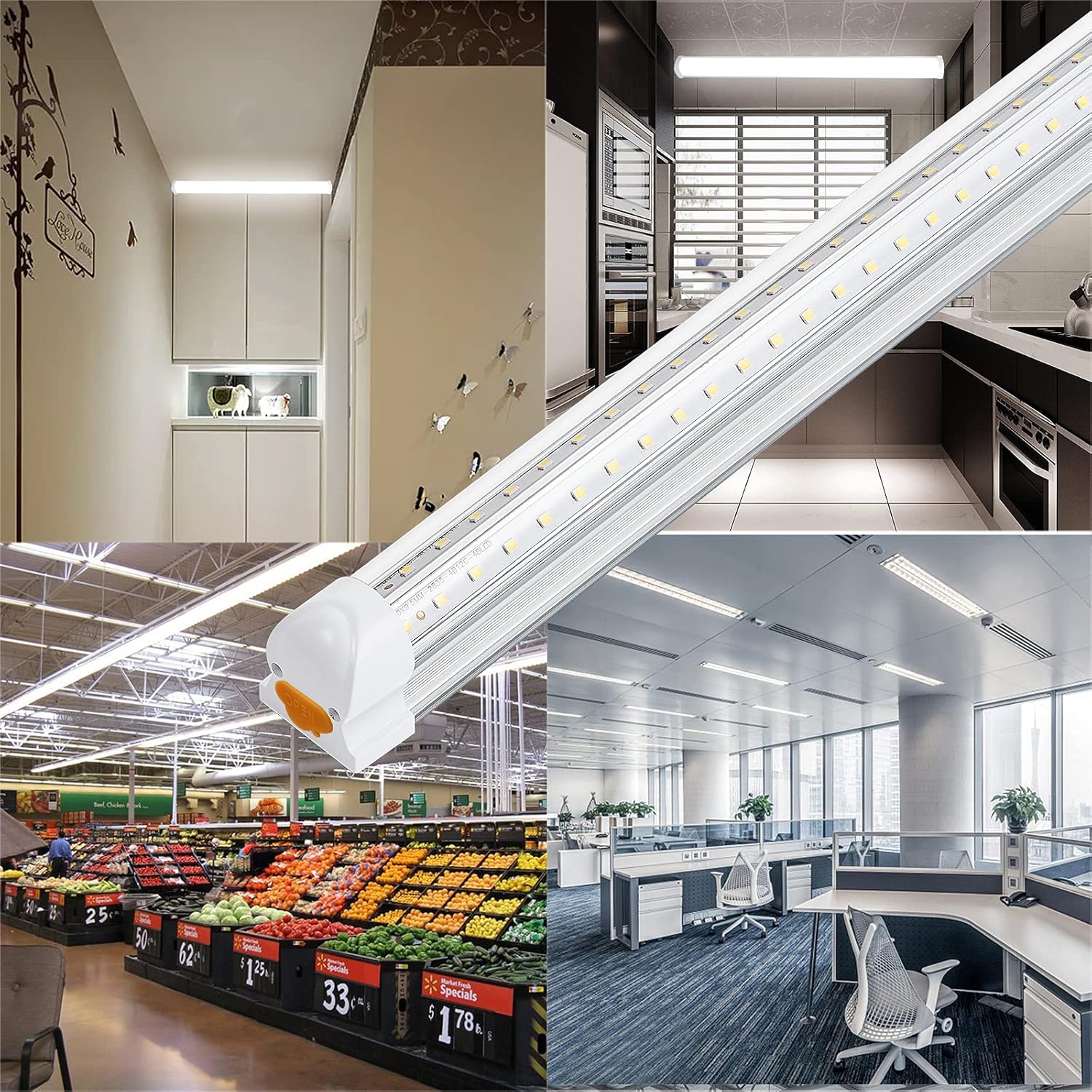 8FT LED Shop Light 8 Foot Led Lights 72w 8500LM 5000K LED Shop Light 8ft, 96'' T8 Integrated LED Tube, Linkable Led Bulbs for Garage, Warehouse, v Shape Clear Lens (10-Pack)