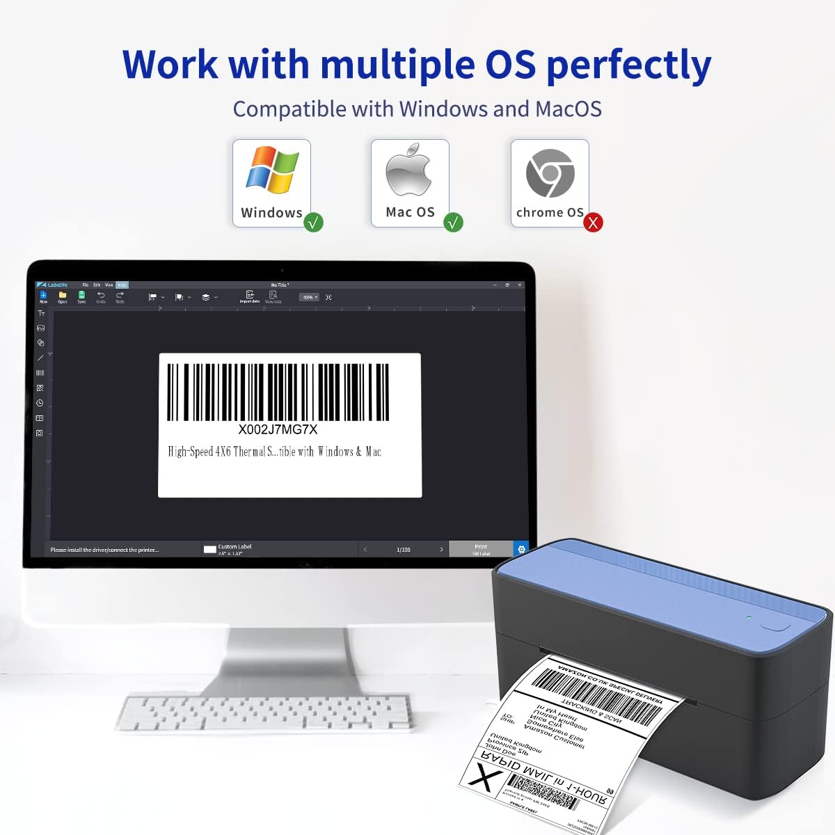 Shipping Label Printer, Thermal Label Printer Work with Windows & macOS, Thermal Printer for Shipping Labels, 152mm/s, Compatible with Amazon, Ebay, Esty, Shopify, UPS, FedEx, USPS
