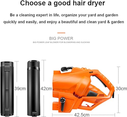 Powerful Leaf Blower, 3 in 1 (Leaf Blower + Vacuum Cleaner + Leaf Shredder) Garden Blower, 6-Speed Adjustment, 10:1 Powder Ratio, with 35L Collection Bag, 270 Km/H Electric Garden Duster (Color : 20M