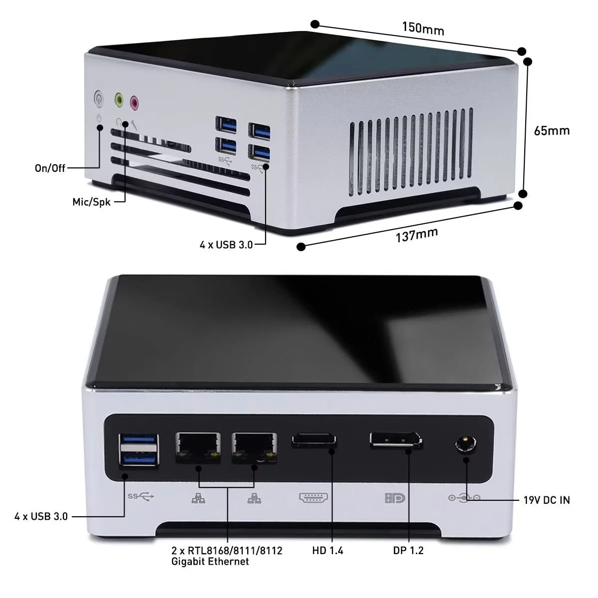 WEIDIAN NUC Mini PC Desktop PC DDR4 Octa Core i9 10880H 64GB RAM 1TB SSD 2LAN HD DP M.2 WiFi BT4.2 Windows 11 Pro Mini Business PC Built-in-Fan Mini Desktop Computer Small PC