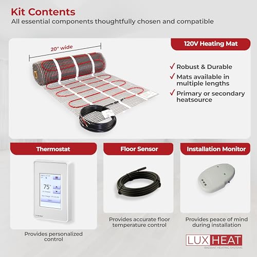150 Sqft Mat Kit, 120v Electric Radiant Floor Heating System for Under Tile, Stone and Laminate. Includes Alarm, Heated Floor Mat, UDG4 OJ Microline Programmable Thermostat w/GFCI & Sensor