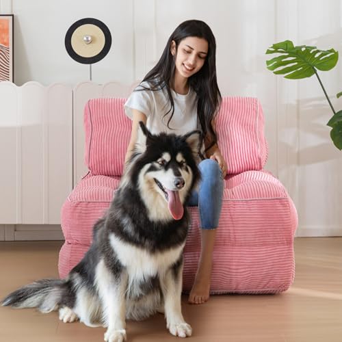 MAXYOYO Folding Sofa Bed, Convertible Sleeper Chair with Pilow Foldable Matress with Back Support, Portable Fold Out Chair Bed Comfy Floor Sofa Lounge for Living Room Bedroom, Pink, Single