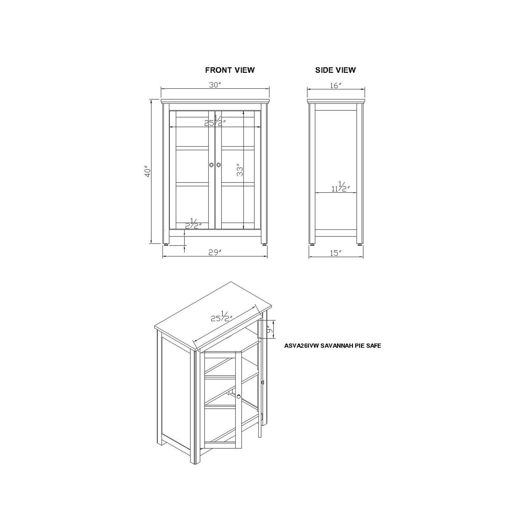 Savannah Ivory with Natural Wood Top Pie Safe Cabinet