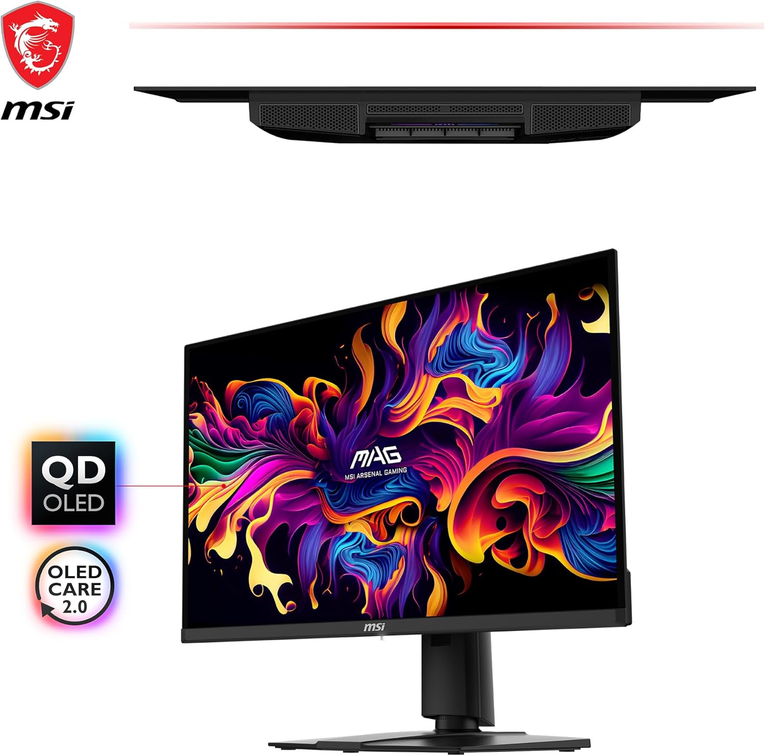 MSI MAG 271QPX QD-OLED, 27 OLED Gaming Monitor, 2560 x 1440 (QHD), OLED 0.03ms Response time, 360Hz, True Black HDR 400, HDMI, DP Port, USB Type C, Tilt, Height