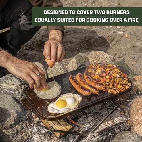 Wagner Cast Iron Griddle – 1950 Vintage Reissue in Wooden Box – Double Burner Griddle for Stovetop & Outdoor Cooking – Pre-Seasoned Cast Iron – Handcrafted in USA – Naturally Nonstick