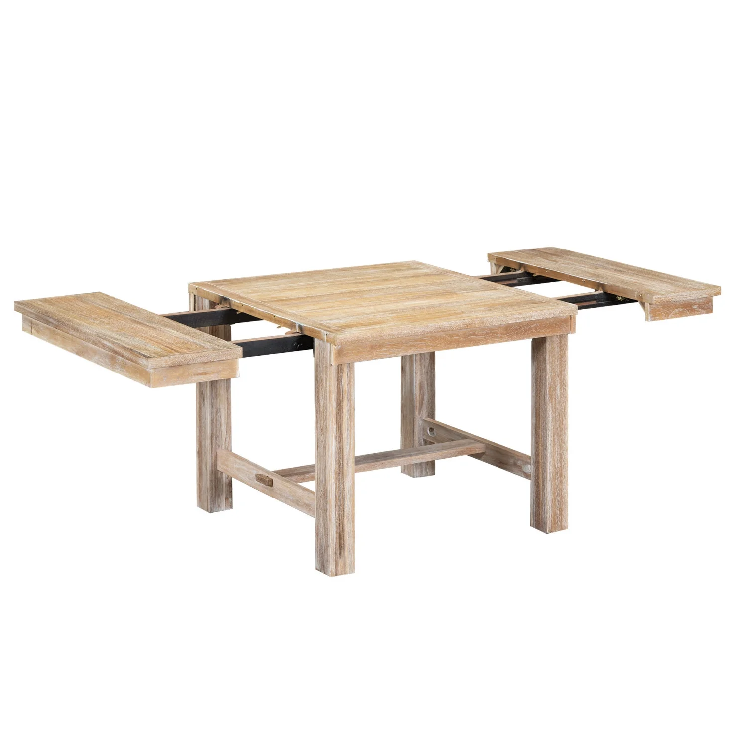 Churanty Farmhouse Extendable Dining Table Set for 6, Solid Wood Rectangular Kitchen Table Set with Removable Leaf,4 Upholstered Chairs and Bench, Natural