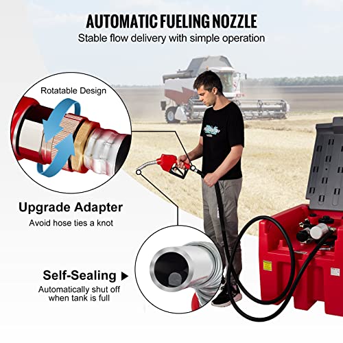 VEVOR Portable Diesel Tank, 58 Gallon Capacity & 10 GPM Flow Rate, Diesel Fuel Tank with 12V Electric Transfer Pump and 13.1ft Rubber Hose, PE Diesel Transfer Tank for Easy Fuel Transportation, Red