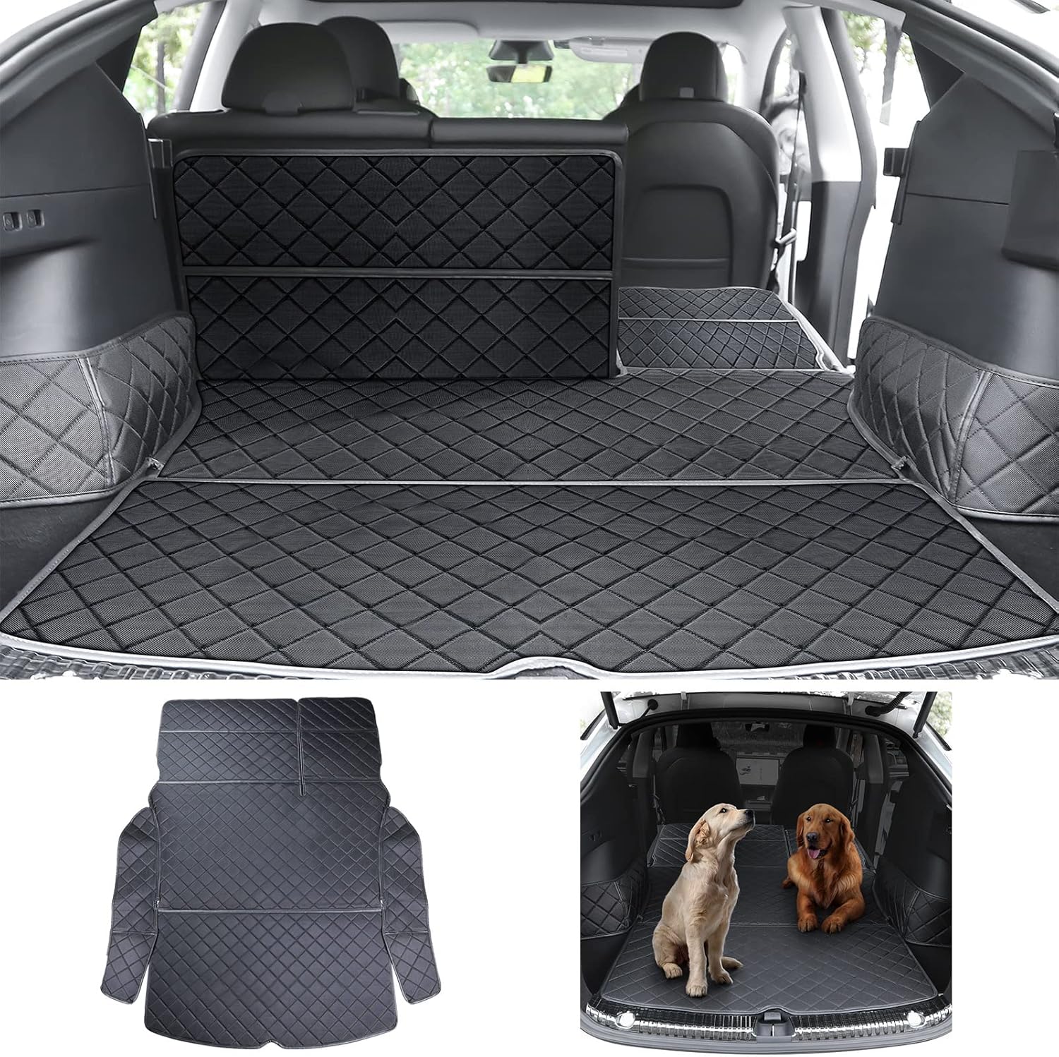 TAUTO Tesla Model Y Trunk Pet Mat Liner Cargo Mats Waterproof Trunk Dog Mat Rear Seat Cover Protector Accessories 2022 2021 2020(Black)