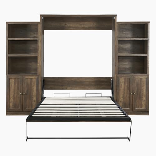 Wood Murphy Bed Cabinet Space-Saving Wall Bed Perfect for Apartments and Home Office (Murphy Bed,Full,Brown)