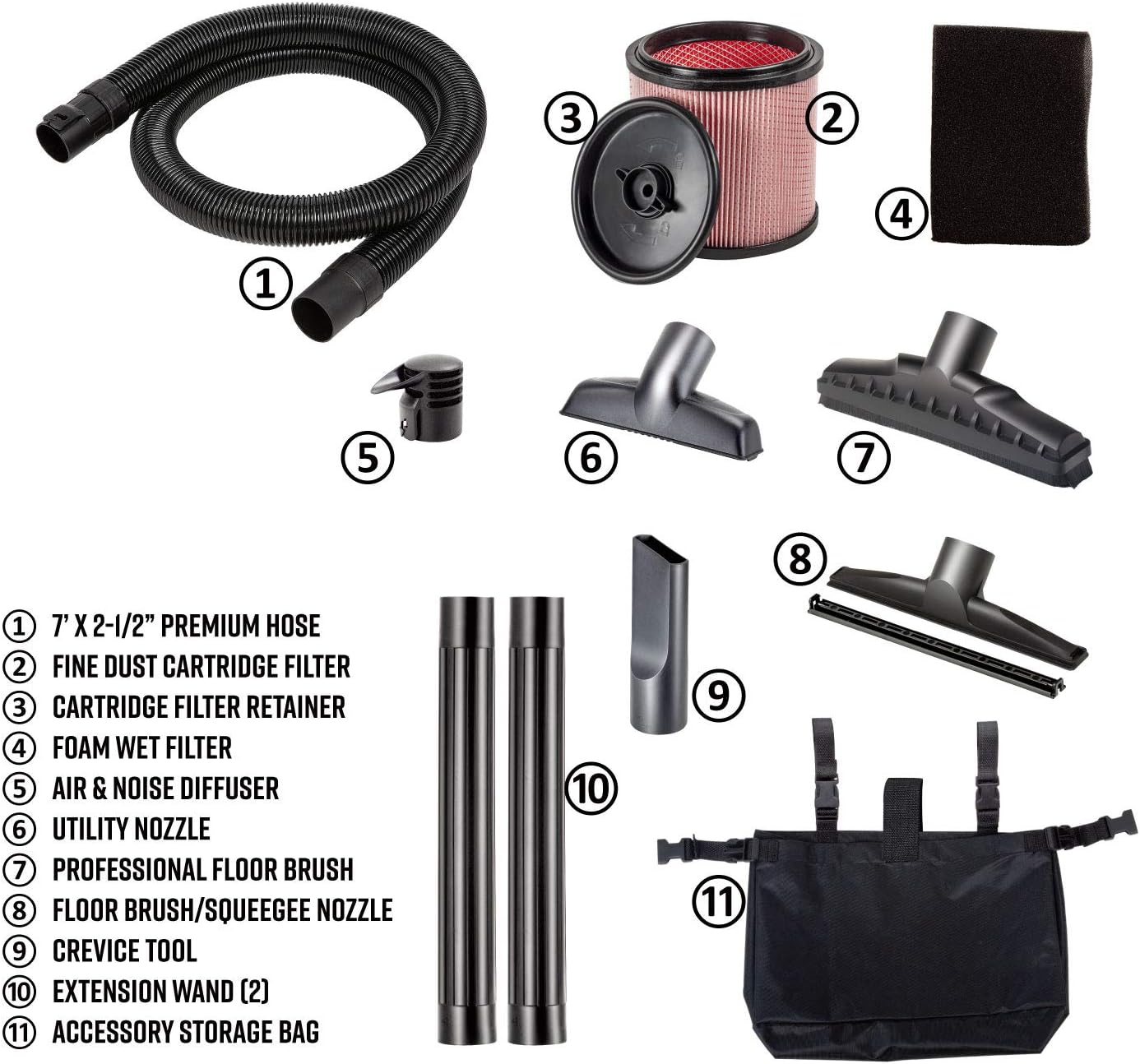 Vacmaster - Beast Professional Series 14 Gal. 6.5 HP Steel Tank Wet/Dry Vac with Cart & Workshop Wet Dry Vacuum Accessories WS25022A Extra Long Wet Dry Vacuum Hose