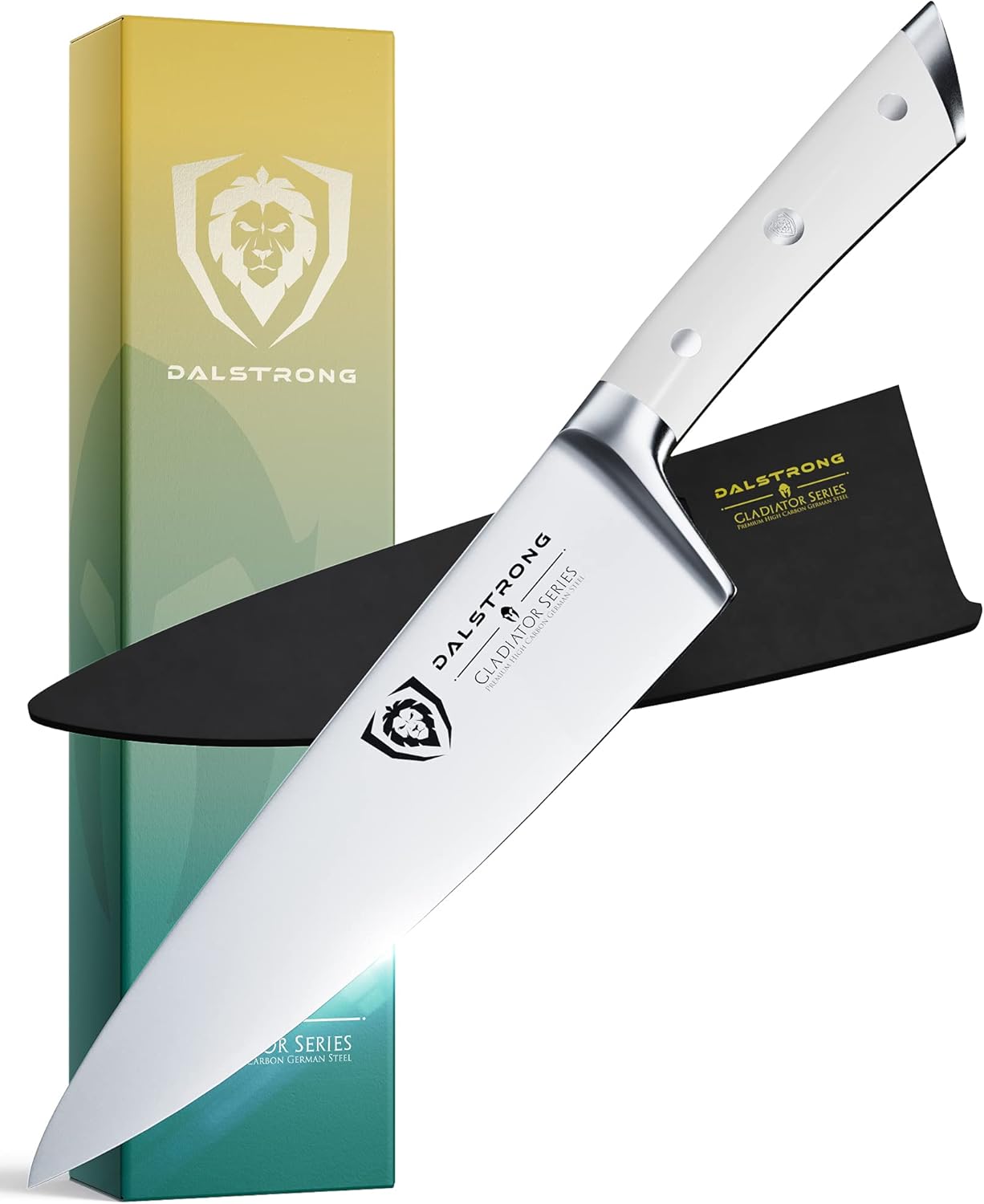 DALSTRONG Chef Knife - 8 inch - Gladiator Series - Forged ThyssenKrupp High Carbon German Steel - Razor Sharp Kitchen Knife - Full Tang - Blue ABS Handle - Sheath Included - NSF Certified