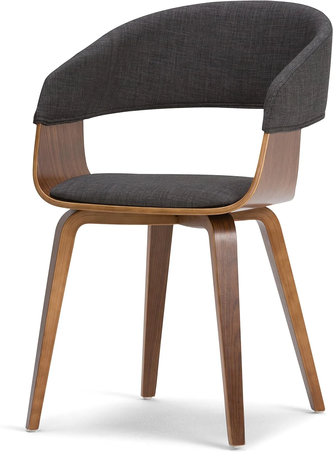 Lowell 17 Inch Century Modern Bentwood Dining Chair In Charcoal Grey Linen Look Fabric, For The Dining Room