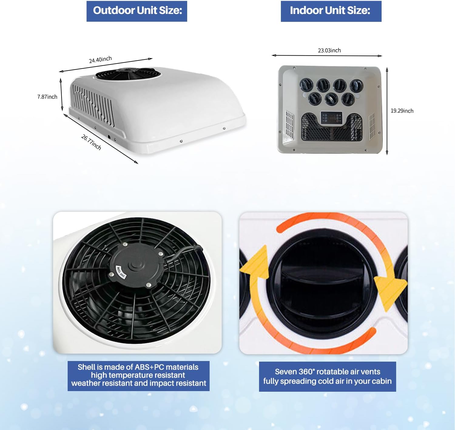 12V volt dc air conditioner Heat and Cool Electric Parking Rooftop rv Air Conditioner 8800BTU Motorhome Truck Trailer Camper Van 12V ac unit (DC 12V Heat & Cool)