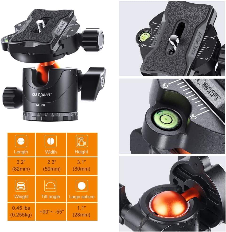 K&F Concept 62 inch DSLR Camera Tripod,K254A1+BH-28L (SA254M1) Lightweight and Compact Aluminum Detachable Monopod Tripod with 360 Panorama Ball Head Quick Release Plate for Travel and Work