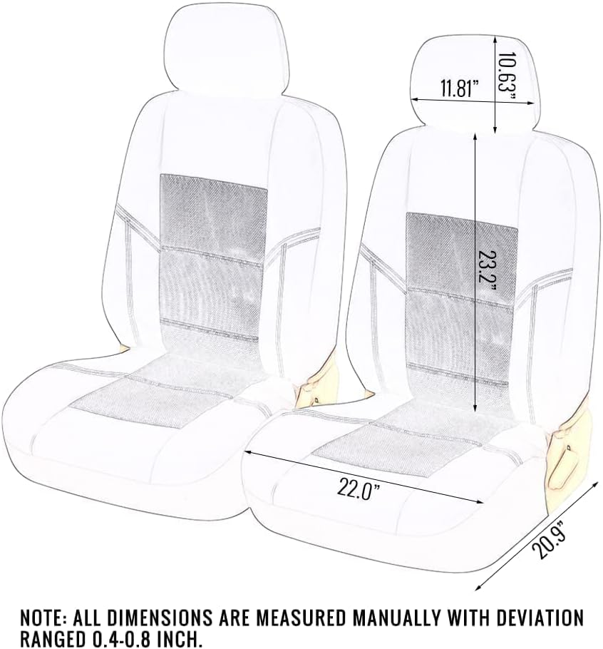 TOYOUN Universal Front Car Seat Covers Pu Leather Mesh Splicing, Breathable Auto Seat Covers for Front Seats 2pcs Gray Black Low Bucket Seat Covers Airbag Compatible for Cars SUV Van Trucks