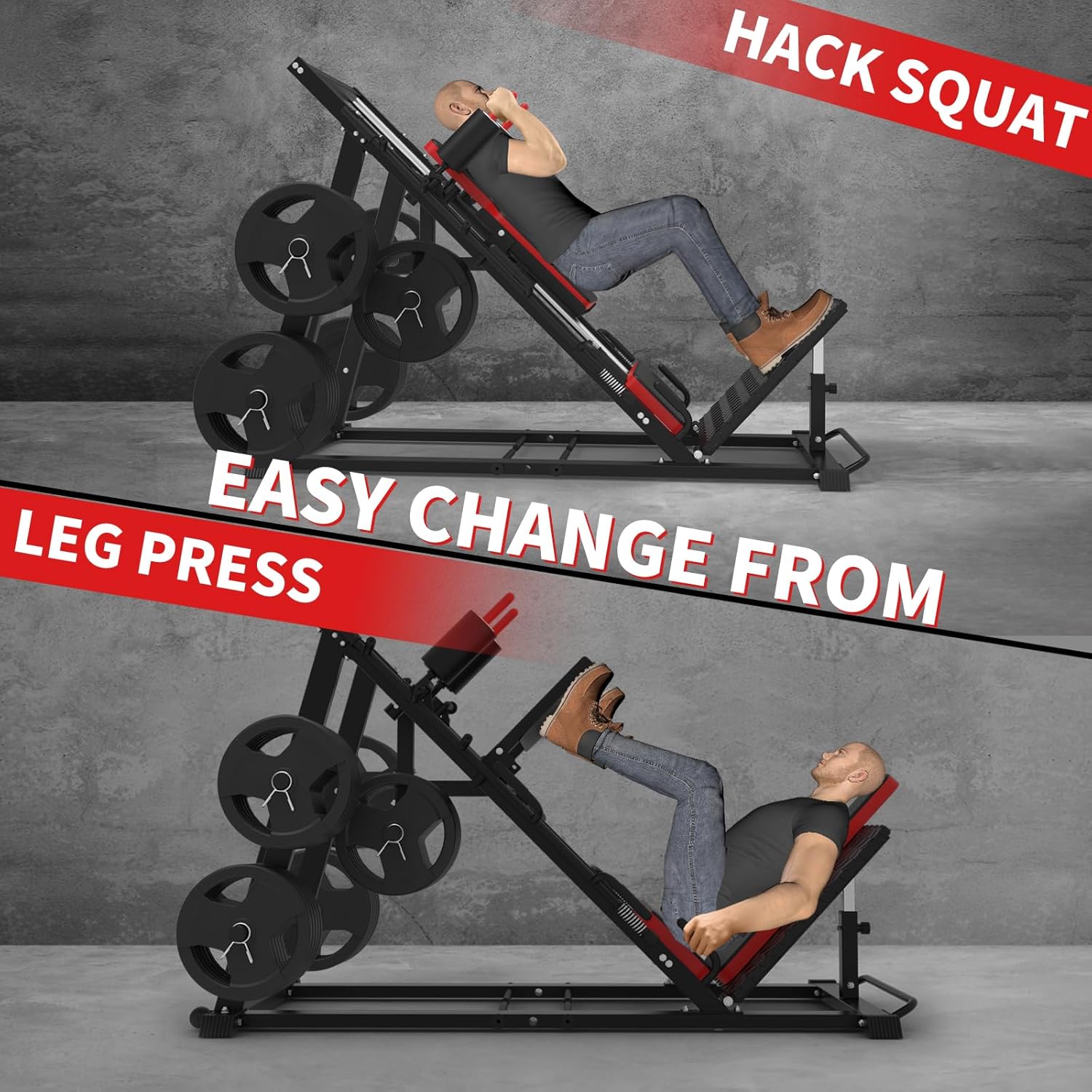 Leg Press Hack Squat Machine Combo, Hack Squat Leg Press Machine with Weight Storage Posts, Professional Adjustable Leg Exercise Machine with Linear Bearing for Full Lower Body Workout Home Gym