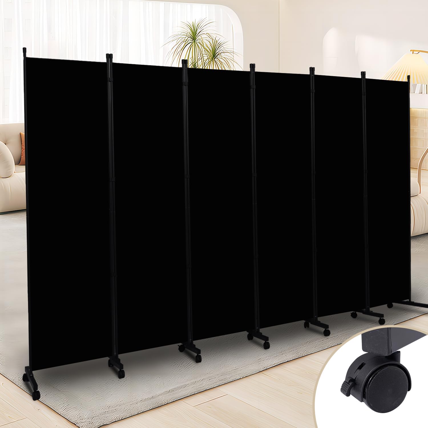 Room Divider 6 Panel Room Dividers/Wheels, Fabric Room Divider Panel for Office Room Partitions and Dividers, Portable Partition Wall Divider for Room Separation, Flexible Privacy Screen Indoor