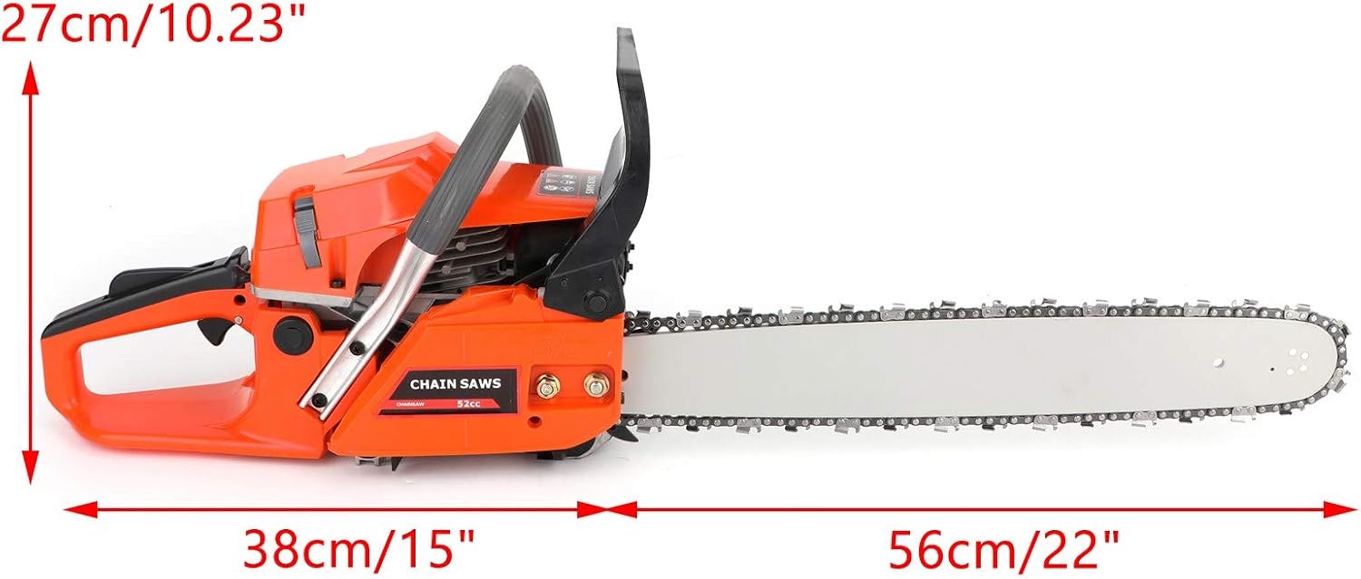Topteng Gasoline Chainsaw 22 Inch, 52cc Gas Chainsaw 22" Bar Powered Engine 2 Cycle Gasoline Chain Saw, Orange