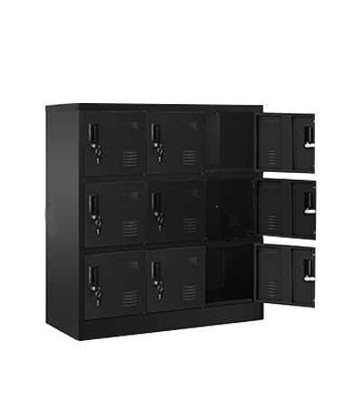 INTERGREAT 9 Door Storage Locker for Employee, Metal Locker for Office, Gym, Shool,Lockable Black Steel Locker with Lock and Card Slot for Home,Garage