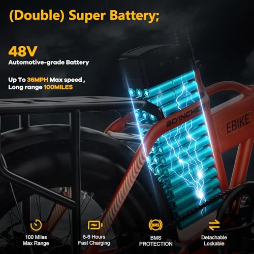 1000W Folding Electric Bike, 48V 20.8AH Large Removable Battery E-Bike, 30+MPH, 80 Miles Max Range, 20" Fat Tire Electric Bike for Adults, Adult Electric Bicycles for Commute