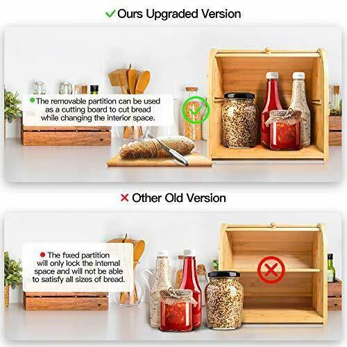 Bamboo Bread Box, Finew 2 Layer Rolltop Bread Bin for Kitchen, Large Capacity