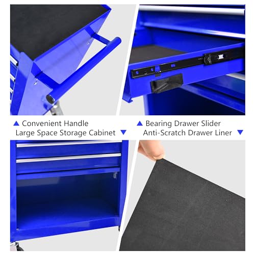 4-Drawer Rolling Tool Cart, Metal Tool Storage Organizer Cabinet with Interlock System and Wheels, Multifunctional Mechanic Tool Chest for Garage, Warehouse, Workshop Repair Shop (Orange)