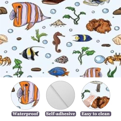 Peel and Stick Wallpaper Cute underwater world sea jellyfish seaweed cartoon style Deep ocean Canvas Wallpaper Wall Decor Wall Art Removable Wall mural for Room Decor Bedroom Living Room Furniture