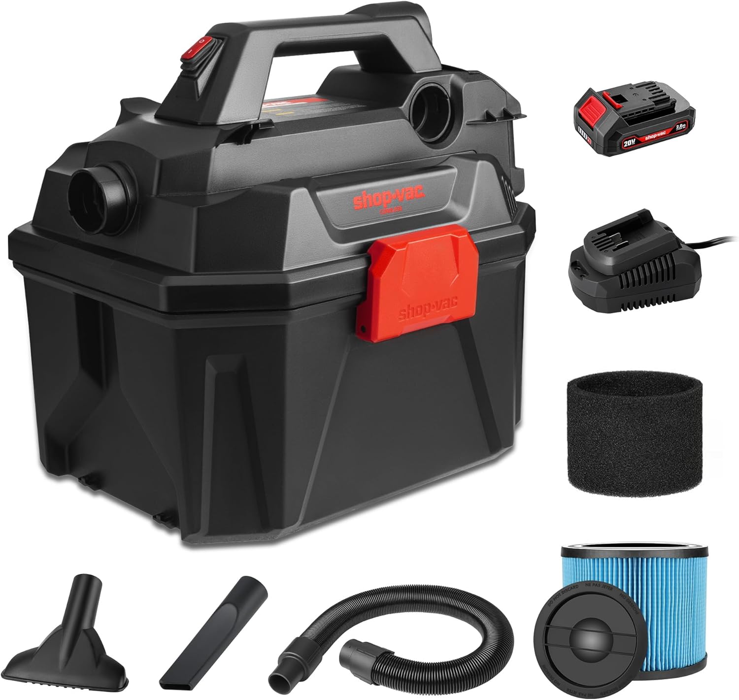 Shop-Vac 20V Cordless Wet/Dry Vacuum, 3-in-1 Portable Shop Vacuum Cleaner, Battery and Charger Included, Ideal for Jobsite, Garage, Car & Workshop