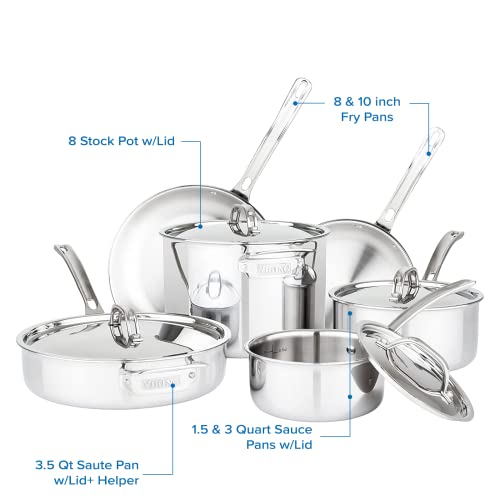 Viking Culinary 3-Ply Stainless Steel Cookware Set with Metal Lids, 5 Piece, Dishwasher, Oven Safe, Works on All Cooktops including Induction