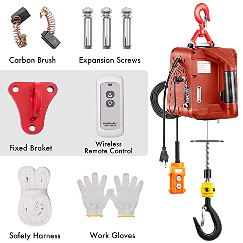 3 in 1 Electric Hoist Winch, 1100LBS Portable Hoist Lift Crane 16FT/MIN 110 Volt Winch with Remote Control Electric Winch, 110V 500W with Overload Control